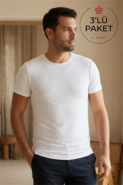 Modal Bisiklet Yaka Erkek T-Shirt Beyaz