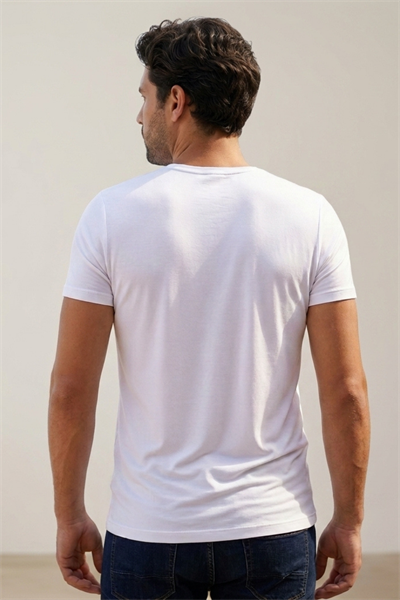 Modal Bisiklet Yaka Erkek T-Shirt Beyaz