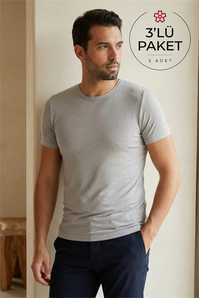Modal Bisiklet Yaka Erkek T-Shirt Gri