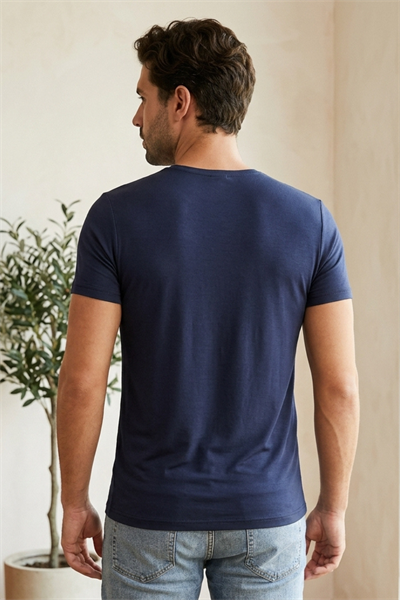 Modal Bisiklet Yaka Erkek T-Shirt Lacivert