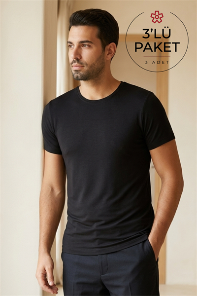 Modal Bisiklet Yaka Erkek T-Shirt Siyah
