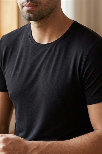 Modal Bisiklet Yaka Erkek T-Shirt Siyah