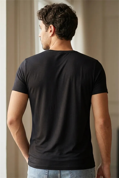 Modal Bisiklet Yaka Erkek T-Shirt Siyah