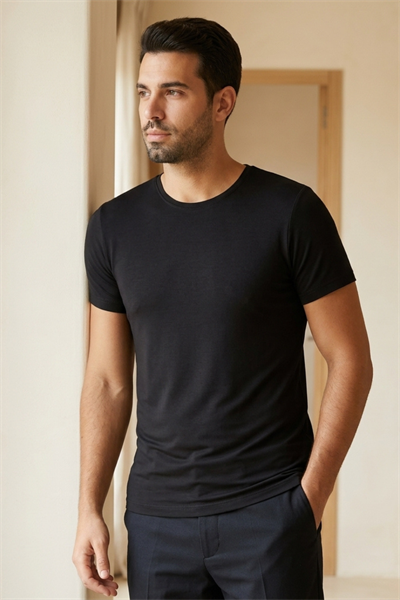 Modal Bisiklet Yaka Erkek T-Shirt Siyah