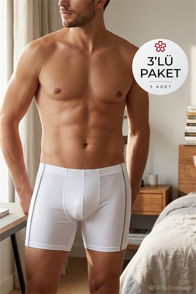 Modal Biyeli Erkek Boxer Beyaz 3lü Paket