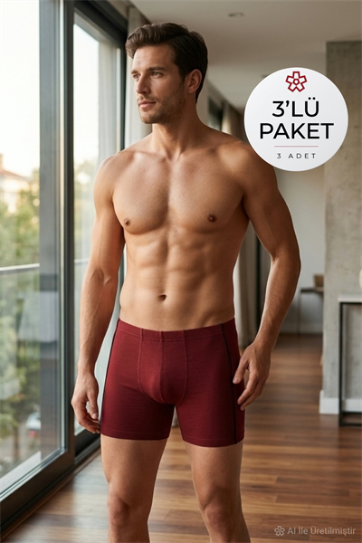 Modal Biyeli Erkek Boxer Bordo 3lü Paket