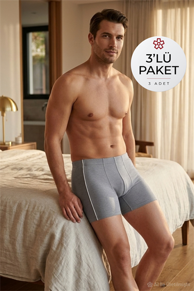 Modal Biyeli Erkek Boxer Gri 3lü Paket