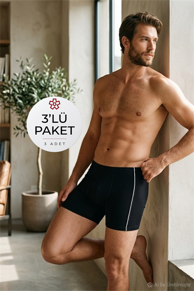 Modal Biyeli Erkek Boxer Siyah 3lü Paket