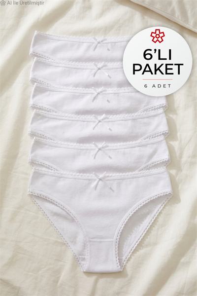 Modal Dantelli Bikini Kadın Külot Beyaz 6lı Paket