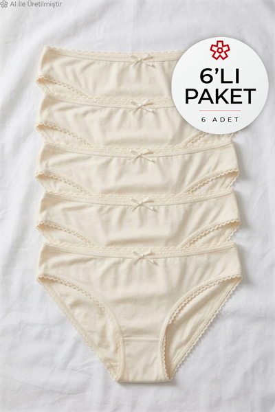 Modal Dantelli Bikini Kadın Külot Ekru 6lı Paket