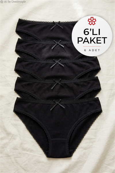 Modal Dantelli Bikini Kadın Külot Siyah 6lı Paket