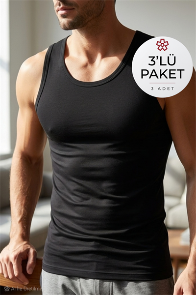 Modal Erkek Atlet Siyah 3lü Paket