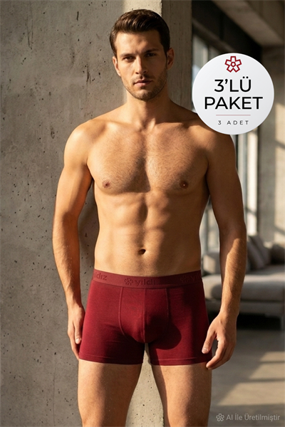 Modal Erkek Boxer Bordo 3'lü Paket