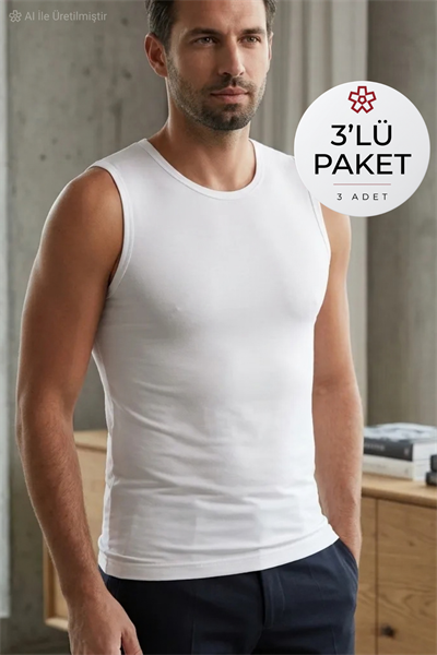 Modal Sıfır Kol Erkek Atlet Beyaz 3lü Paket