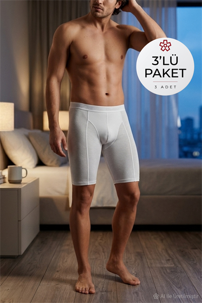 Modal Uzun Erkek Boxer Beyaz 3lü Paket