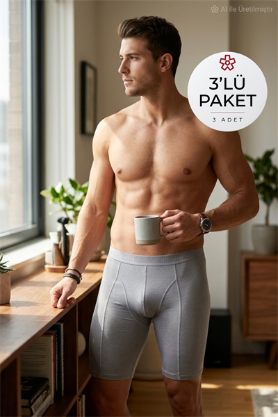 Modal Uzun Erkek Boxer Gri 3lü Paket