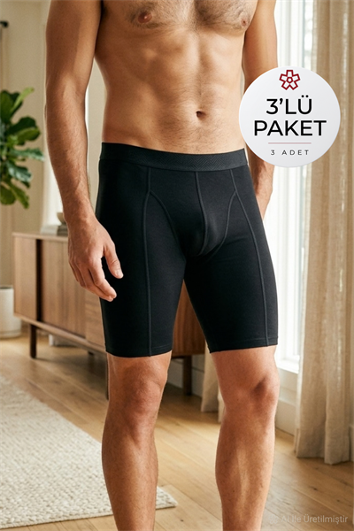 Modal Uzun Erkek Boxer Siyah 3'lü Paket