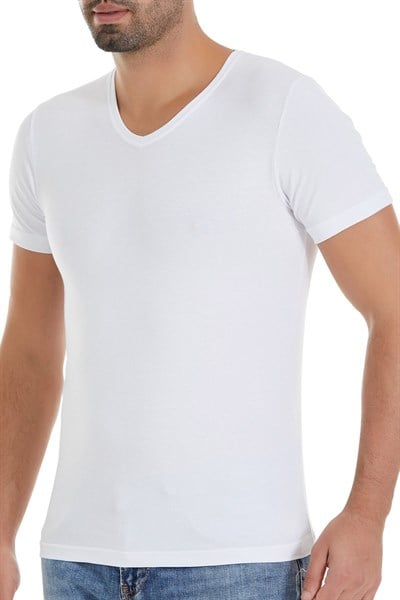 Modal V Yaka Erkek T-Shirt Beyaz