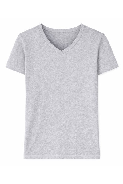 Modal V Yaka Erkek T-Shirt Gri Melanj
