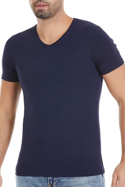 Modal V Yaka Erkek T-Shirt Lacivert