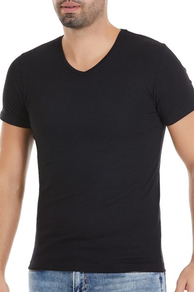 Modal V Yaka Erkek T-Shirt Siyah