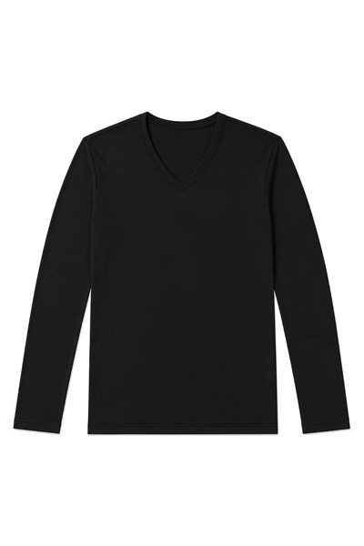 Modal V Yaka Uzun Kol Erkek T-Shirt Siyah