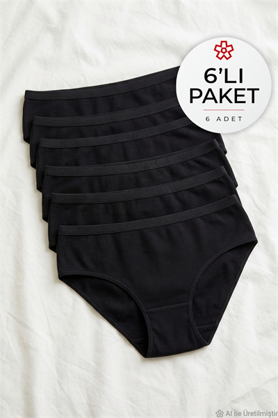 Ribana Biyeli Bato Kadın Yüksek Bel Külot Siyah %100 Pamuk 6lı Paket