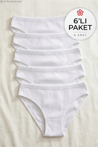 Ribana Biyeli Kadın Bikini Külot Beyaz %100 Pamuk 6lı Paket