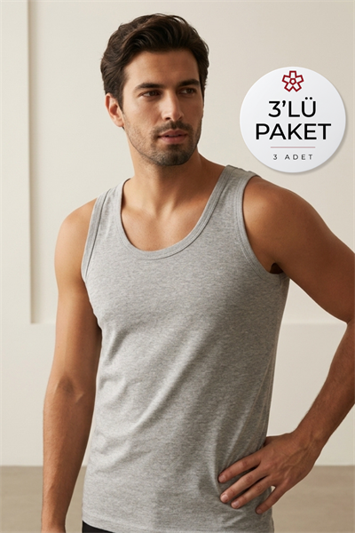 Ribana Erkek Atlet Gri %100 Pamuk 3lü Paket