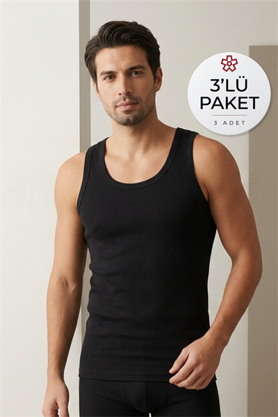 Ribana Erkek Atlet Siyah %100 Pamuk 3lü Paket