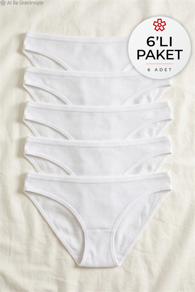 Ribana Kadın Bikini Külot Beyaz %100 Pamuk 6lı Paket