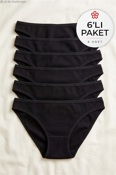 Ribana Kadın Bikini Külot Siyah %100 Pamuk 6lı Paket