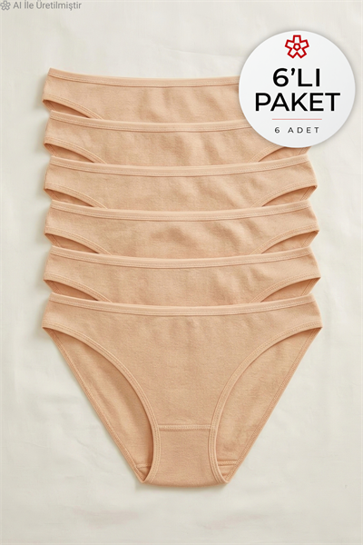 Ribana Kadın Bikini Külot Ten %100 Pamuk 6lı Paket