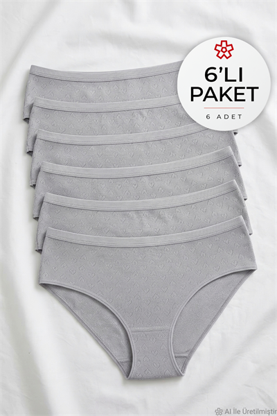 Ribana Kalpli Kadın Bato Yüksek Bel Külot Gri %100 Pamuk 6lı Paket
