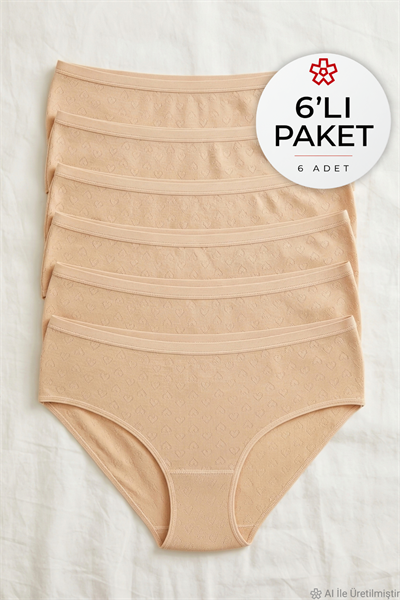 Ribana Kalpli Kadın Bato Yüksek Bel Külot Ten %100 Pamuk 6lı Paket