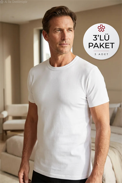 Ribana Kapalı Yaka Erkek Fanila Beyaz %100 Pamuk 3lü Paket