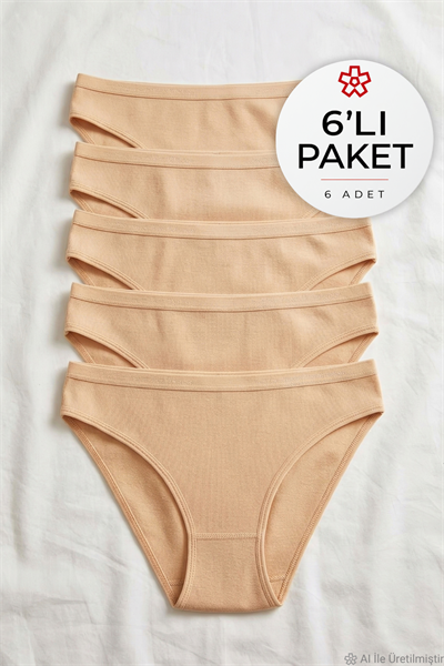 Ribana Kemerli Bikini Kadın Külot Ten %100 Pamuk 6lı Paket