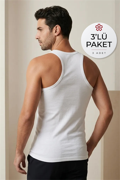 Ribana Sporcu Erkek Atlet Beyaz %100 Pamuk 3lü Paket