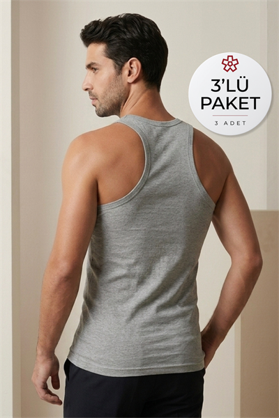 Ribana Sporcu Erkek Atlet Gri %100 Pamuk 3lü Paket