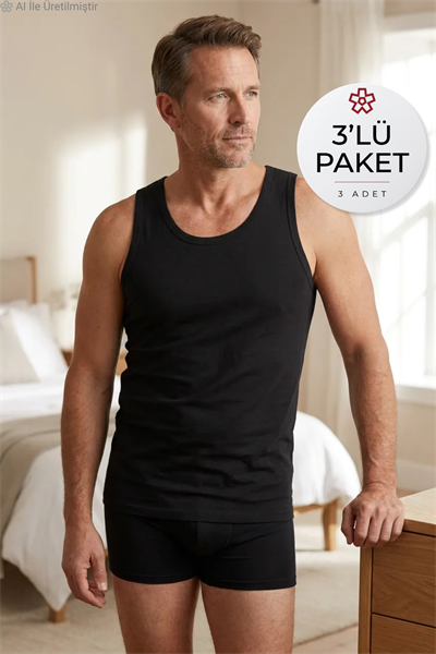 Süper İnce Erkek Atlet Siyah 3lü Paket