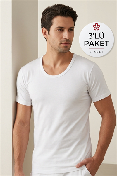 Süprem Bisiklet Yaka Erkek Fanila Beyaz %100 Pamuk 3lü Paket
