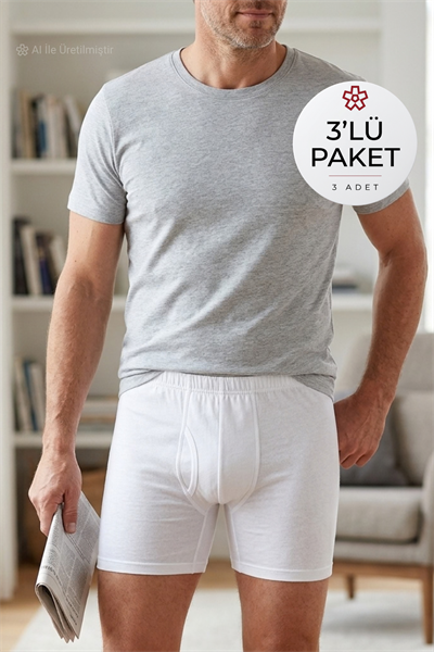 Süprem Erkek Paçalı Beyaz %100 Pamuk 3lü Paket