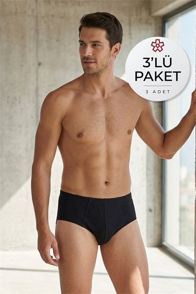 Süprem Erkek Slip Siyah %100 Pamuk 3lü Paket