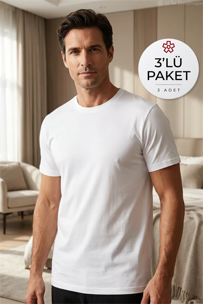 Süprem Kapalı Yaka Beyaz Erkek Fanila %100 Pamuk 3lü Paket