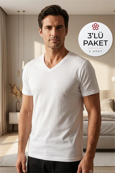 Süprem V Yaka Erkek Fanila Beyaz %100 Pamuk 3lü Paket