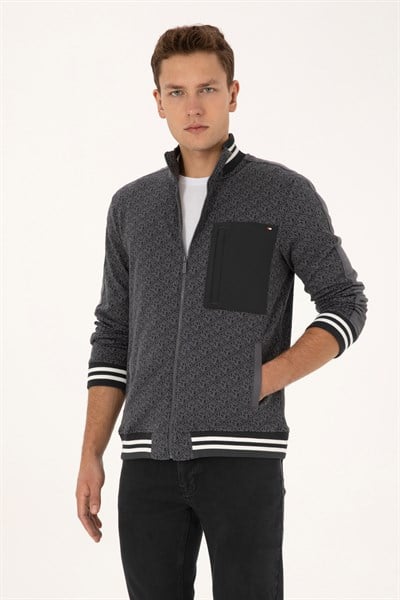 Erkek Regular Fit Gri Fermuarlı Örme Hırka 50309985-VR024