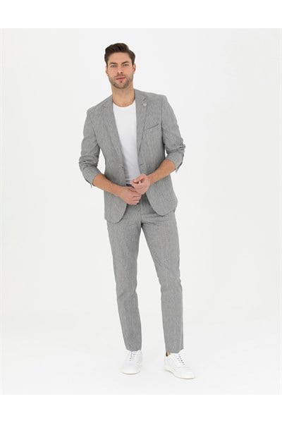 Gri Ex. Slim Fit Keten Karışımlı Kumaş Pantolon 50284934-VR024