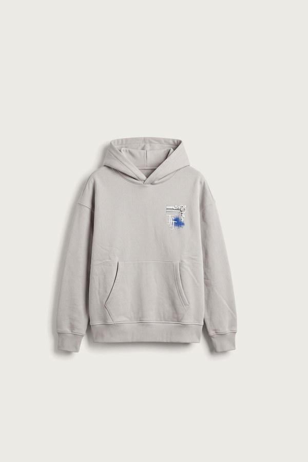 Gri tablo baskılı kapüşonlu sweatshirt