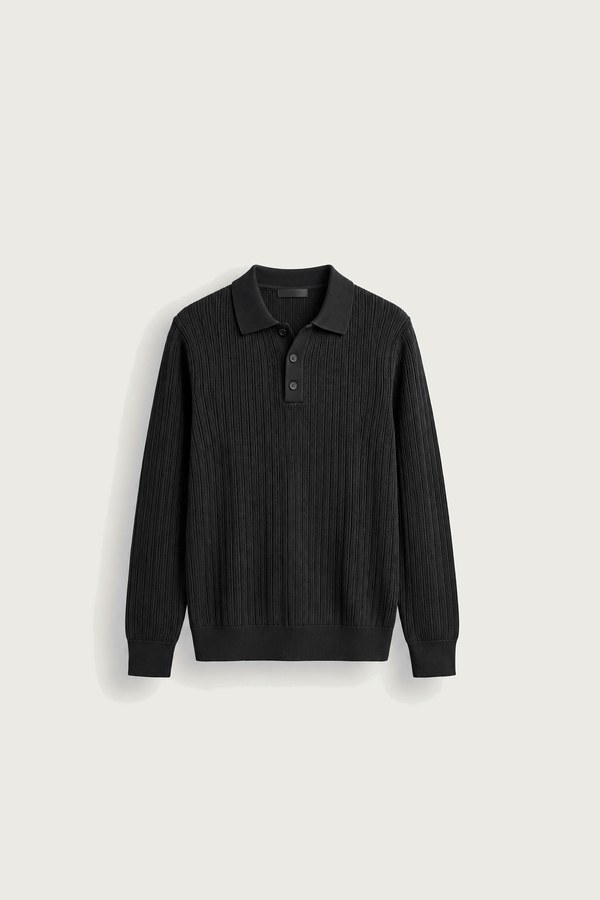 Siyah uzun kollu triko polo