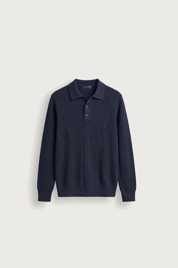 Lacivert fitilli triko polo